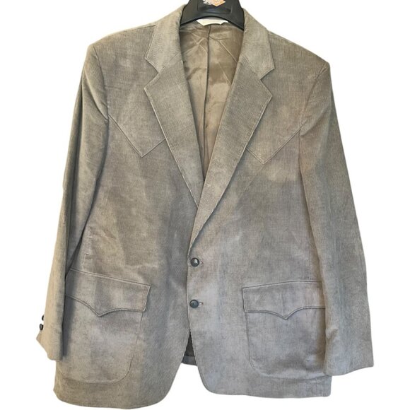 Vtg 1970s H Bar C Hi Sierra Gray Corduroy 2 Button Blazer w/ Suede Elbow Sz 48L - Picture 1 of 8